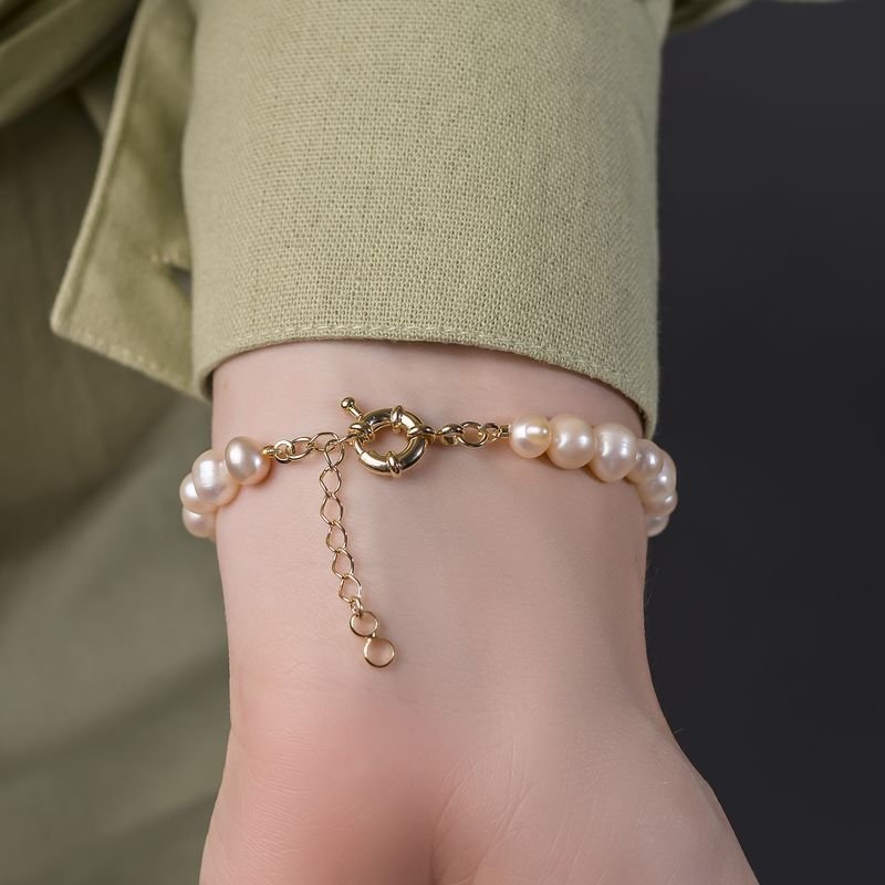 Pulseira Cravejada Com Perola Biwa Banho Ouro 18k