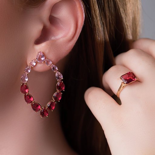 Brinco Gotas Rubelita Com Topazio Rosa Banho Ouro 18k