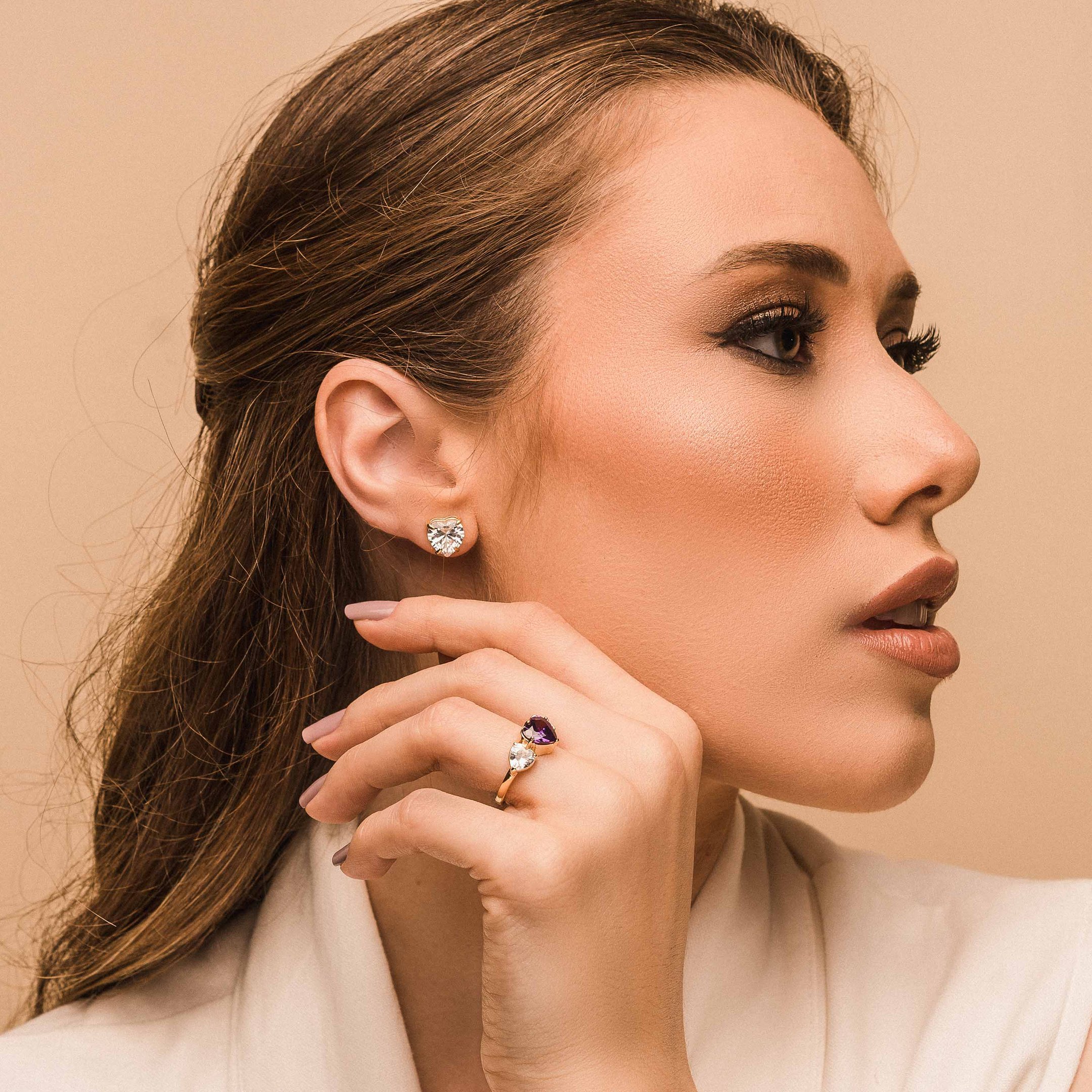Anel Memories Nara Coracao Ametista E Zirconia Banho Ouro 18k