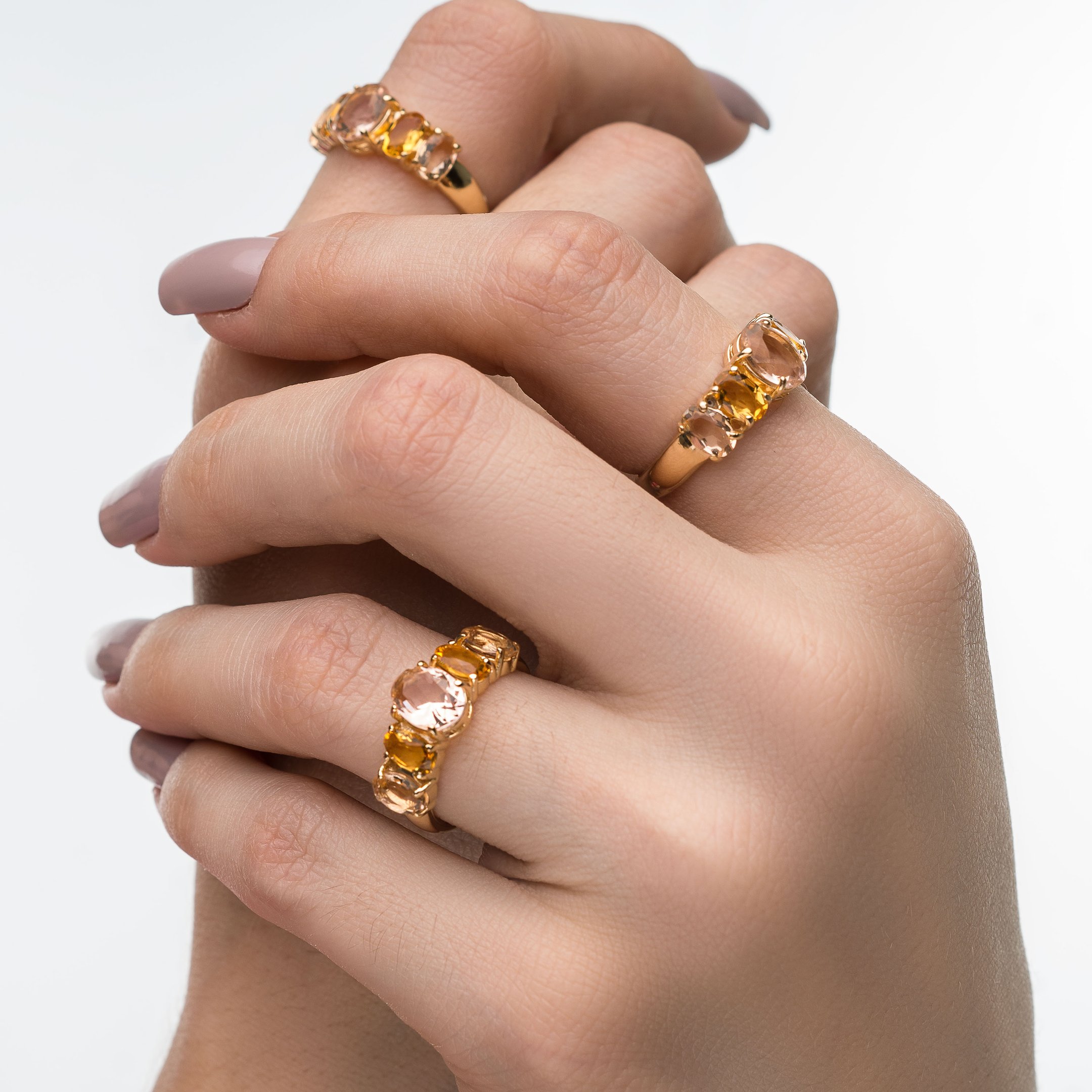 Anel Together Morganita E Topazio Imperial Banho Ouro 18k