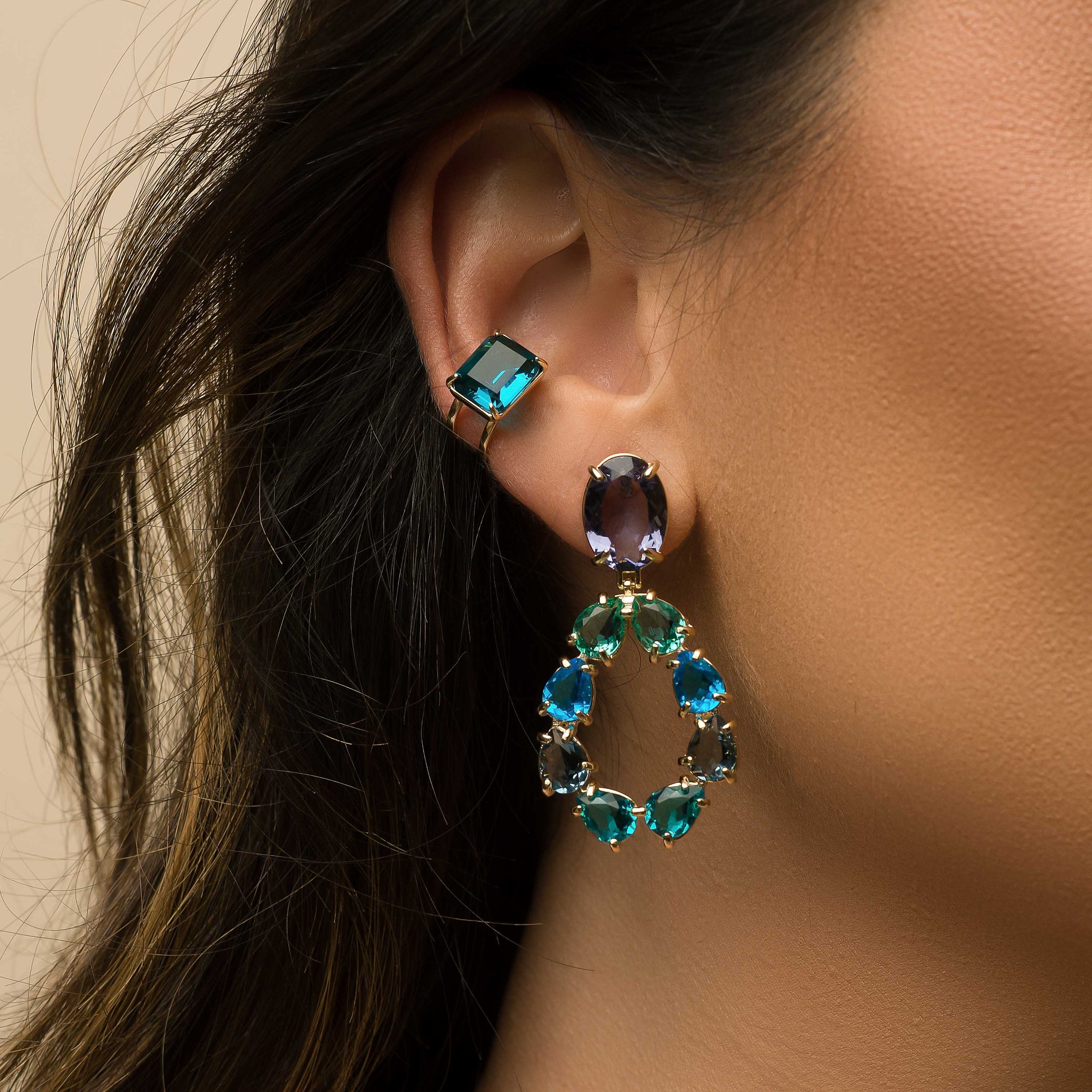 Piercing Together Baguete Apatita Banho Ouro 18k