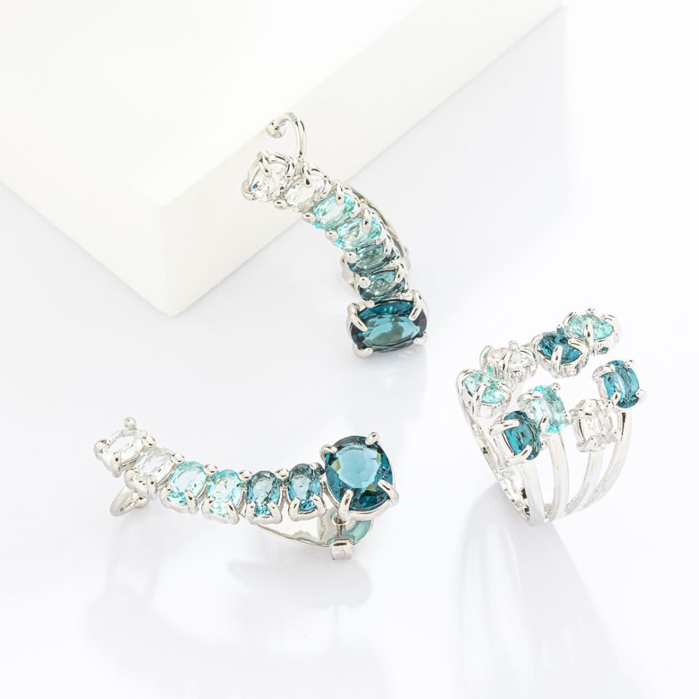 Brinco La Era London | Topazio Sky | Cristal Banho Diamante