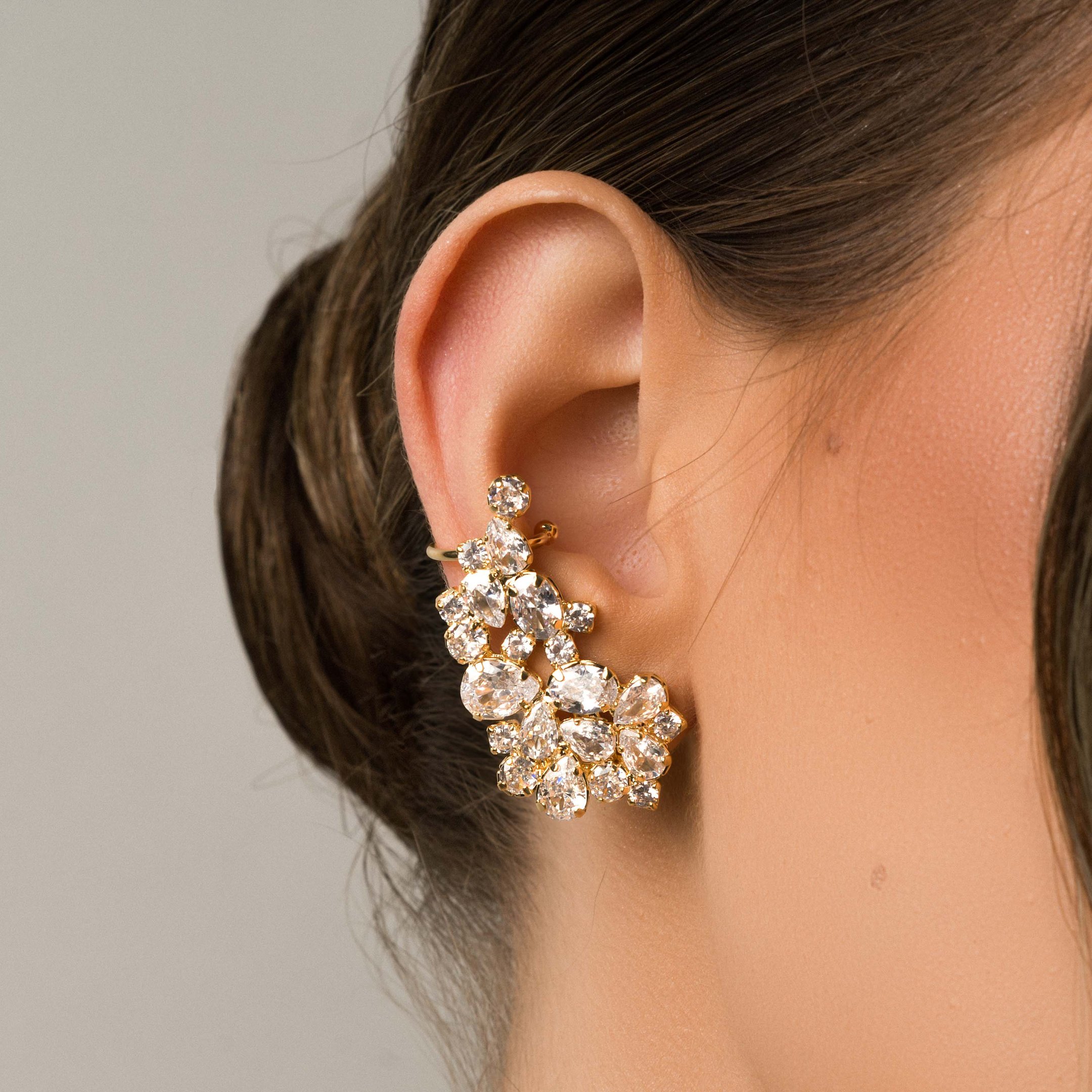 Brinco Golden Garden Earcuff Todo Em Zirconia Banho Ouro 18k