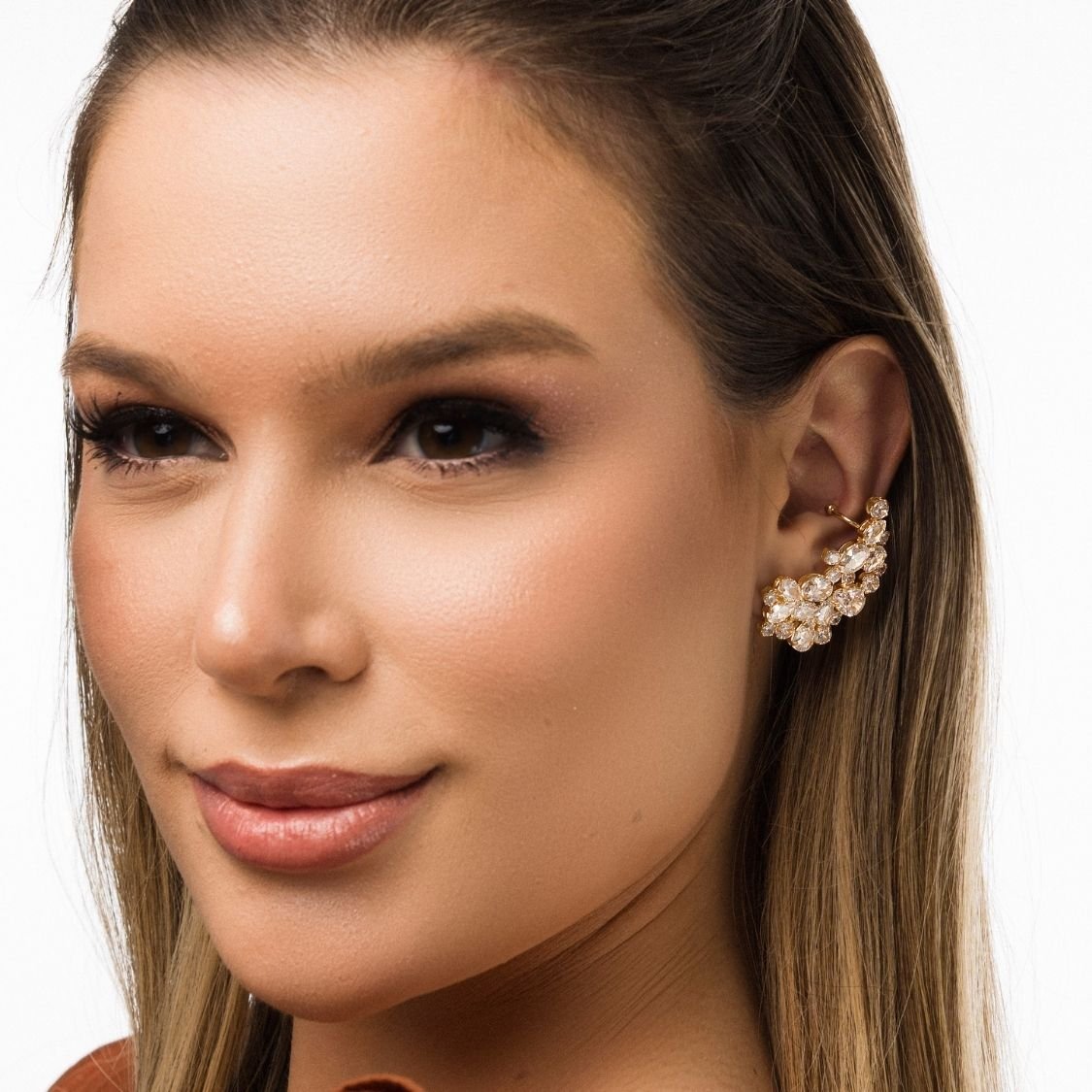 Brinco Golden Garden Earcuff Todo Em Zirconia Banho Ouro 18k
