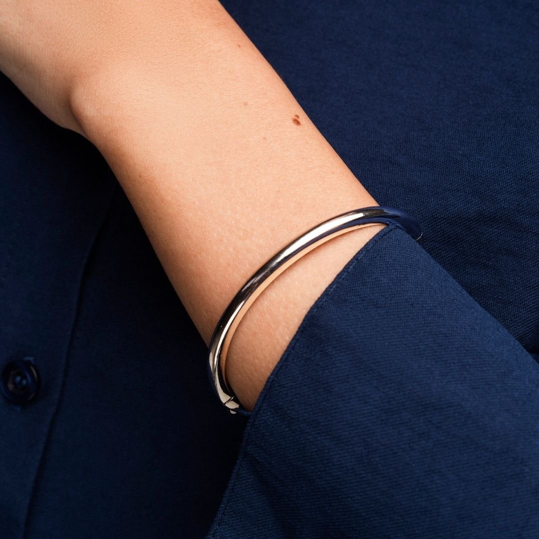 Bracelete Singular Liso Banho Rodio Branco