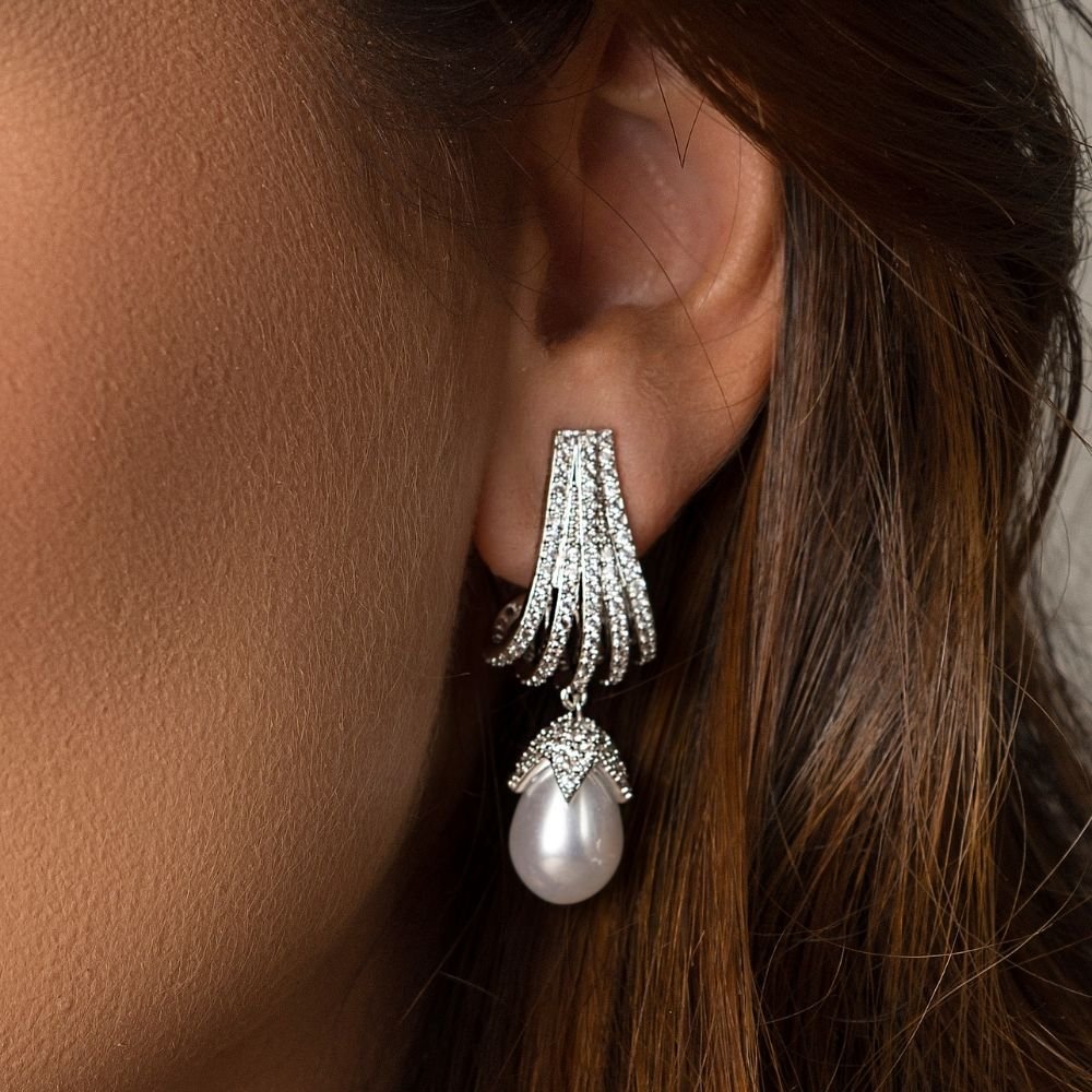 Brinco Essentials Microzirconias Perola Banho Rodio Branco