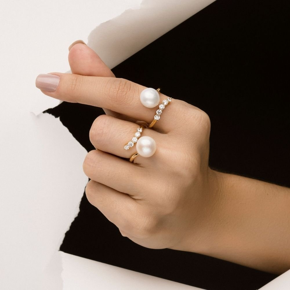 Anel Splendore Zirconias Com Perola Barroca Banho Ouro 18k