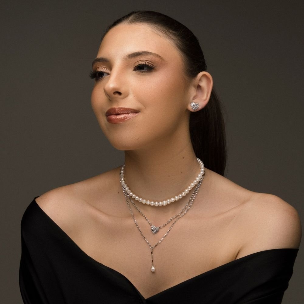 Colar Vita Aurea Elo Cartier Detalhe Perola Banho Rodio Branco