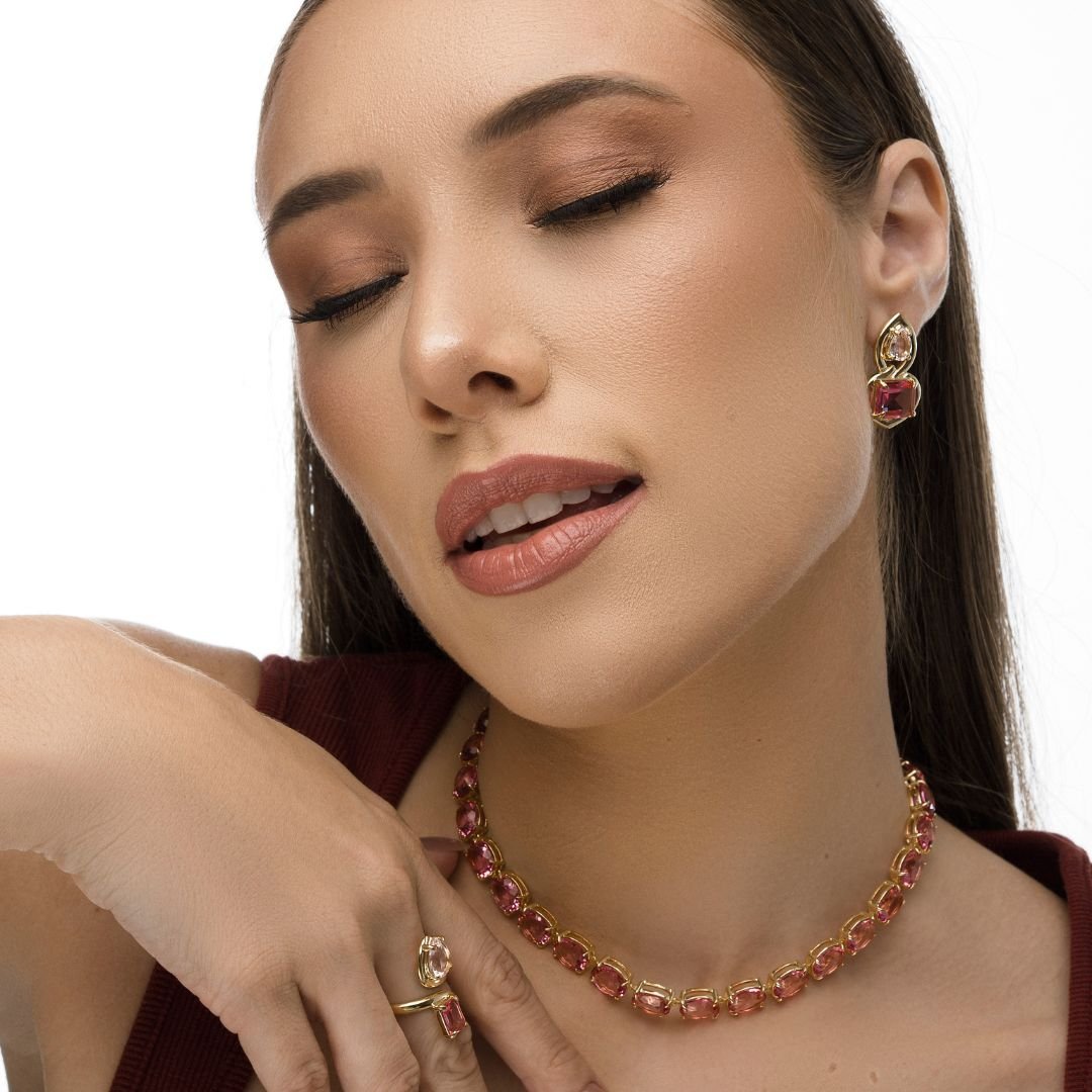 Anel Mona Lisa Kunzita/safira Rosa Banho Ouro 18k