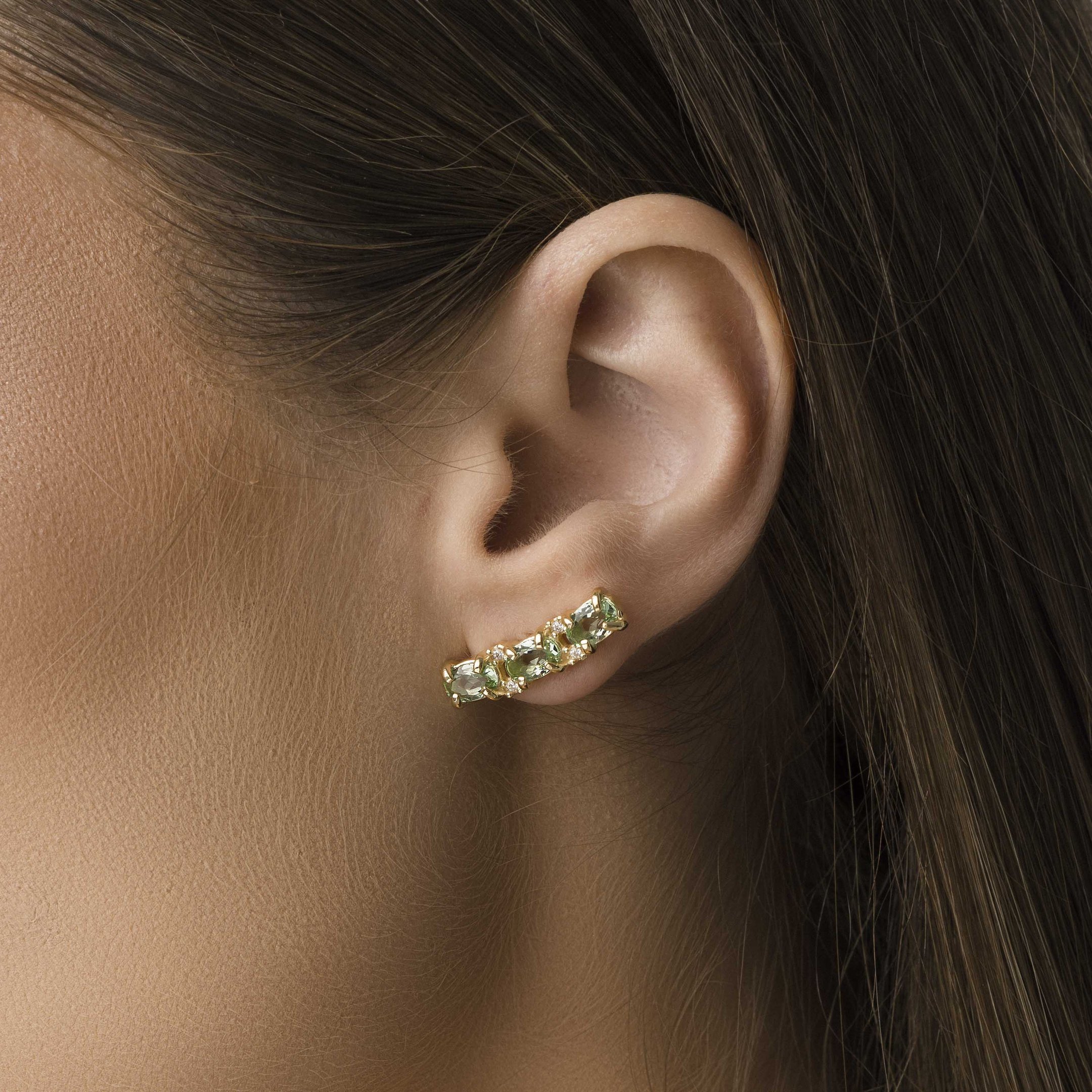 Brinco Mona Lisa Earcuff Berilo Banho Ouro 18k