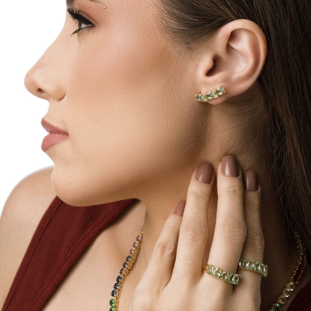 Brinco Mona Lisa Earcuff Berilo Banho Ouro 18k