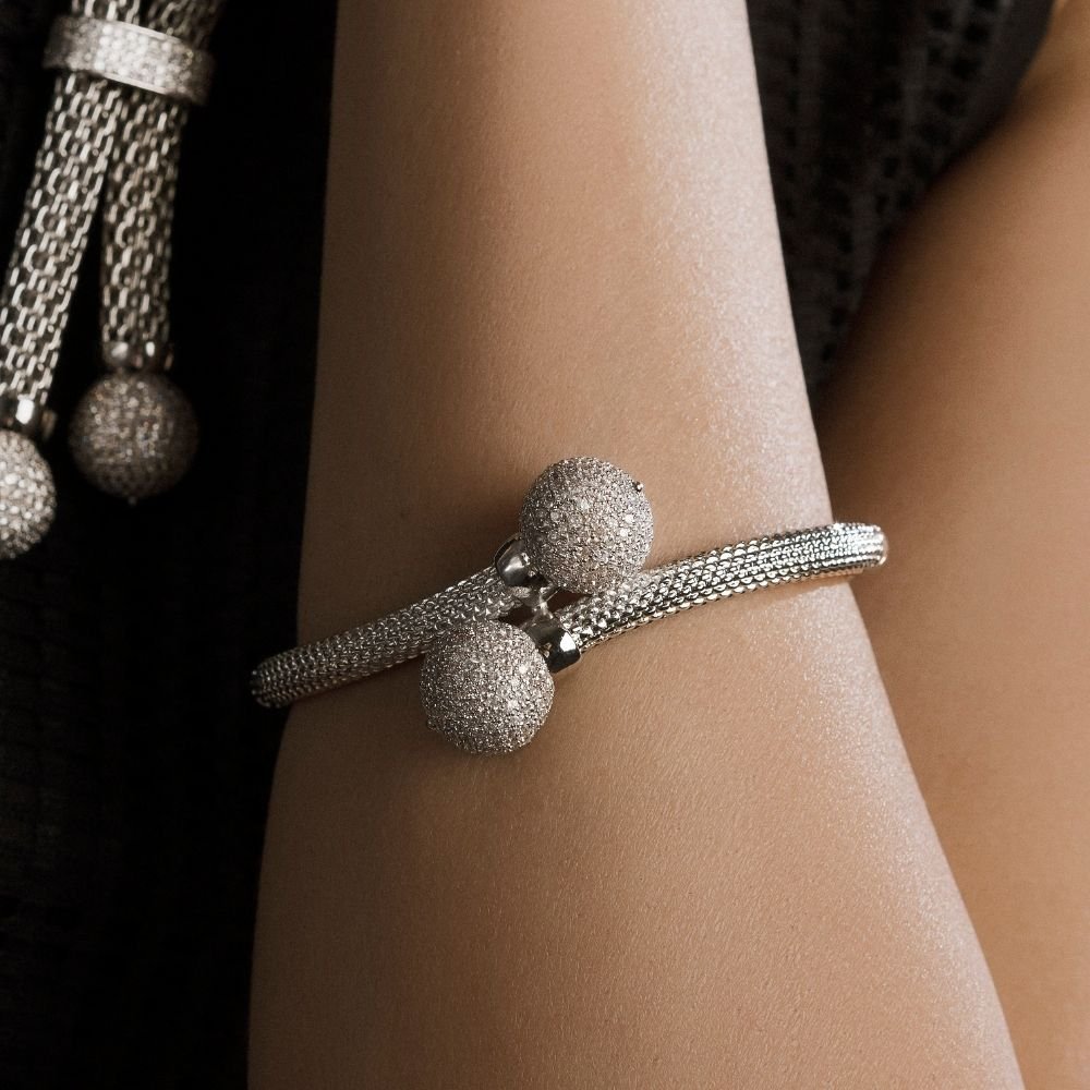 Bracelete Dual Orbit Microzirconias Banho Rodio Branco