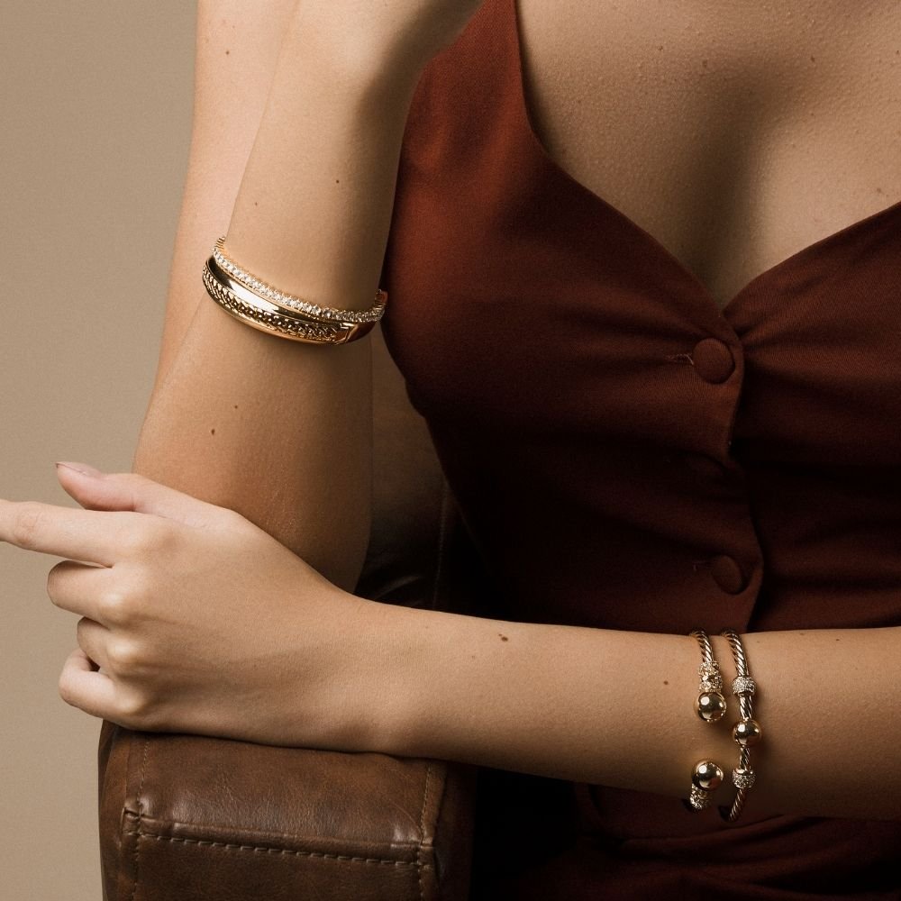 Bracelete Dual Oriente Com Esferas Banho Ouro 18k