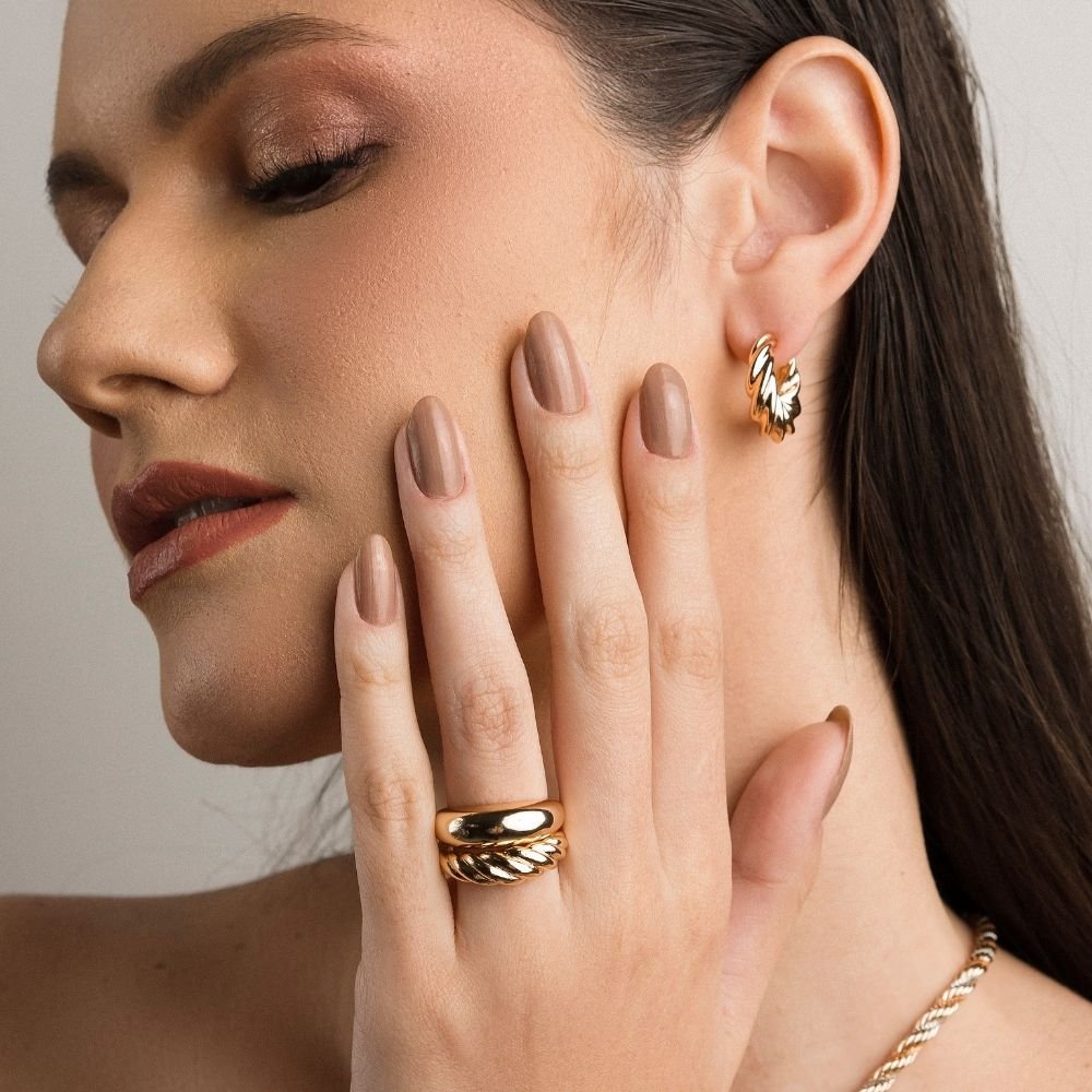 Anel Dual Liso Abaulado Banho Ouro 18k