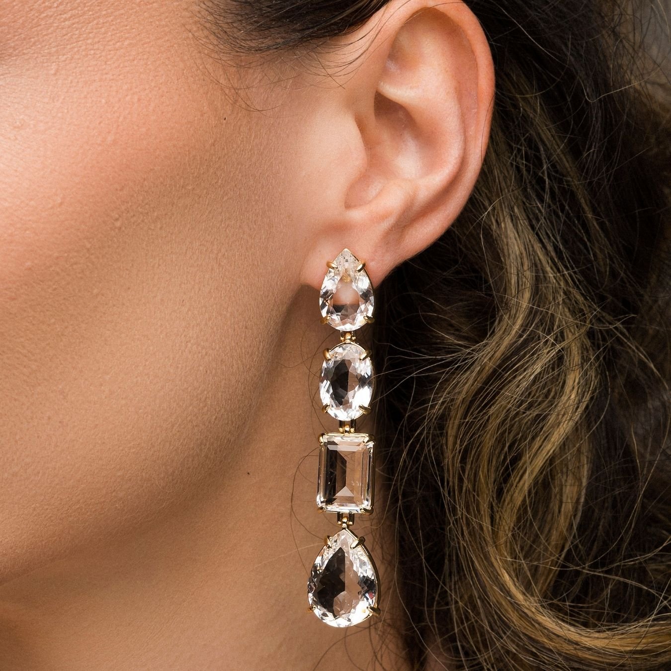 Brinco Mona Lisa Cristais Banho Ouro 18k