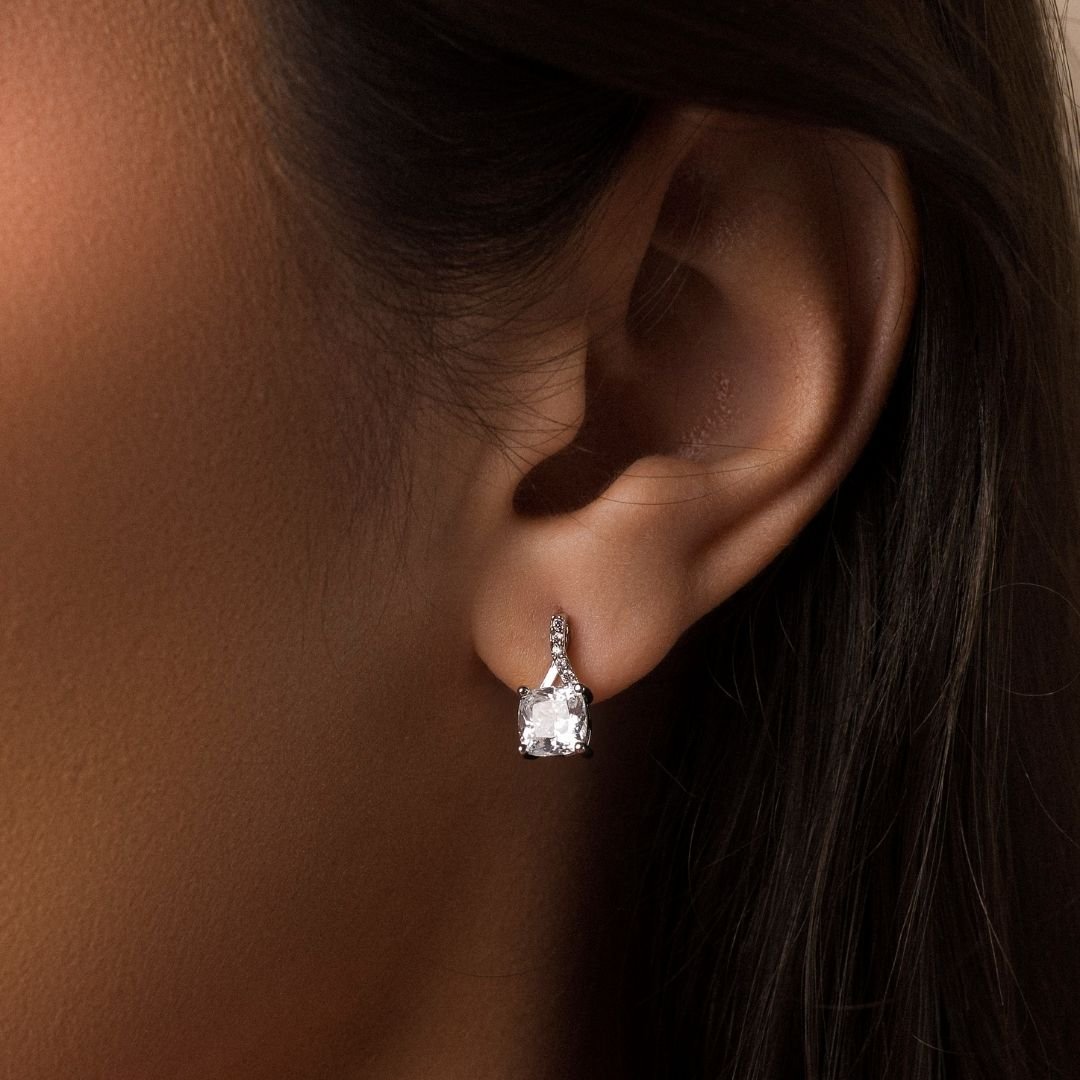 Conjunto Plume Ponto De Luz Em Zirconia Banho Rodio Branco