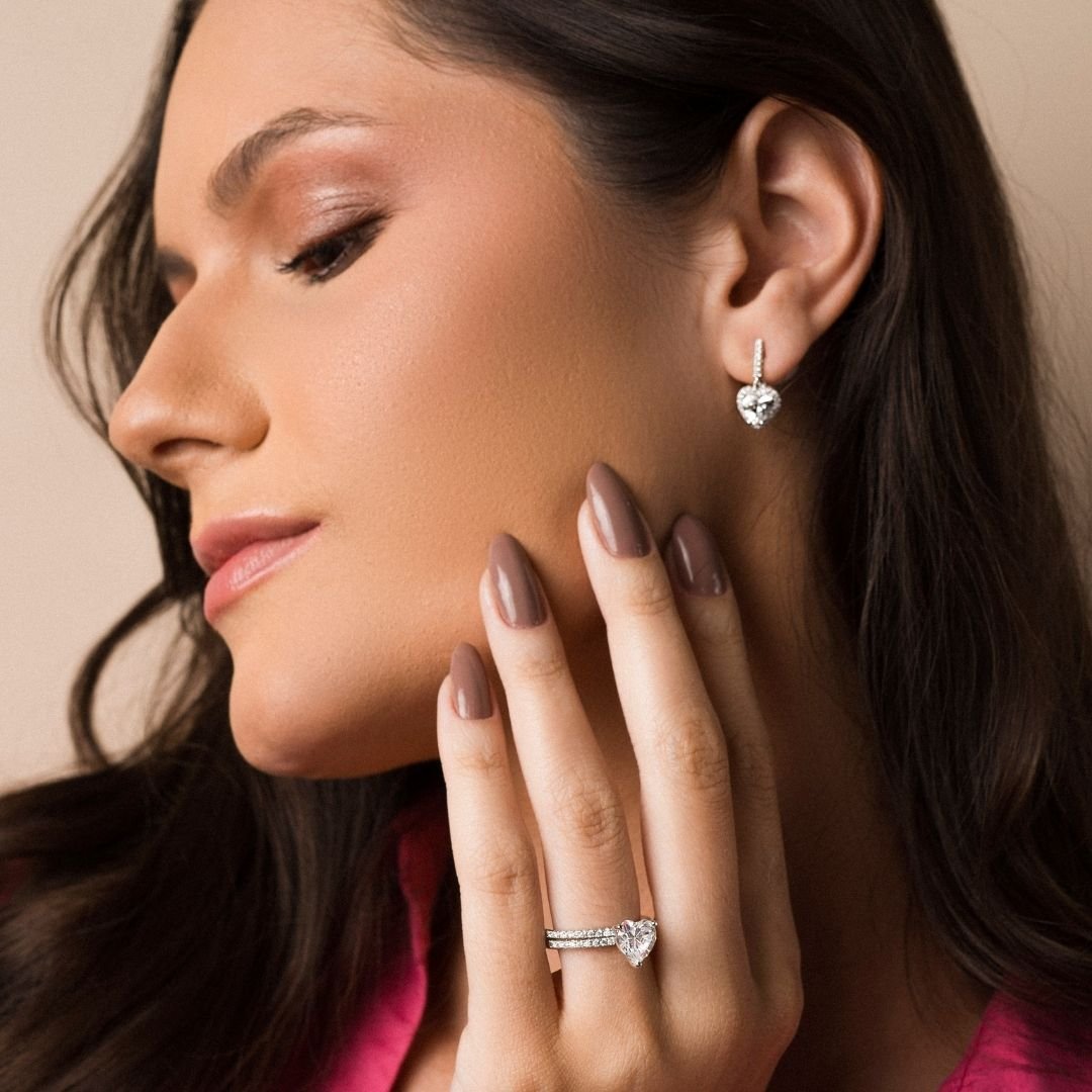 Anel Plume Coracao Zirconia + Aparador Banho Rodio Branco