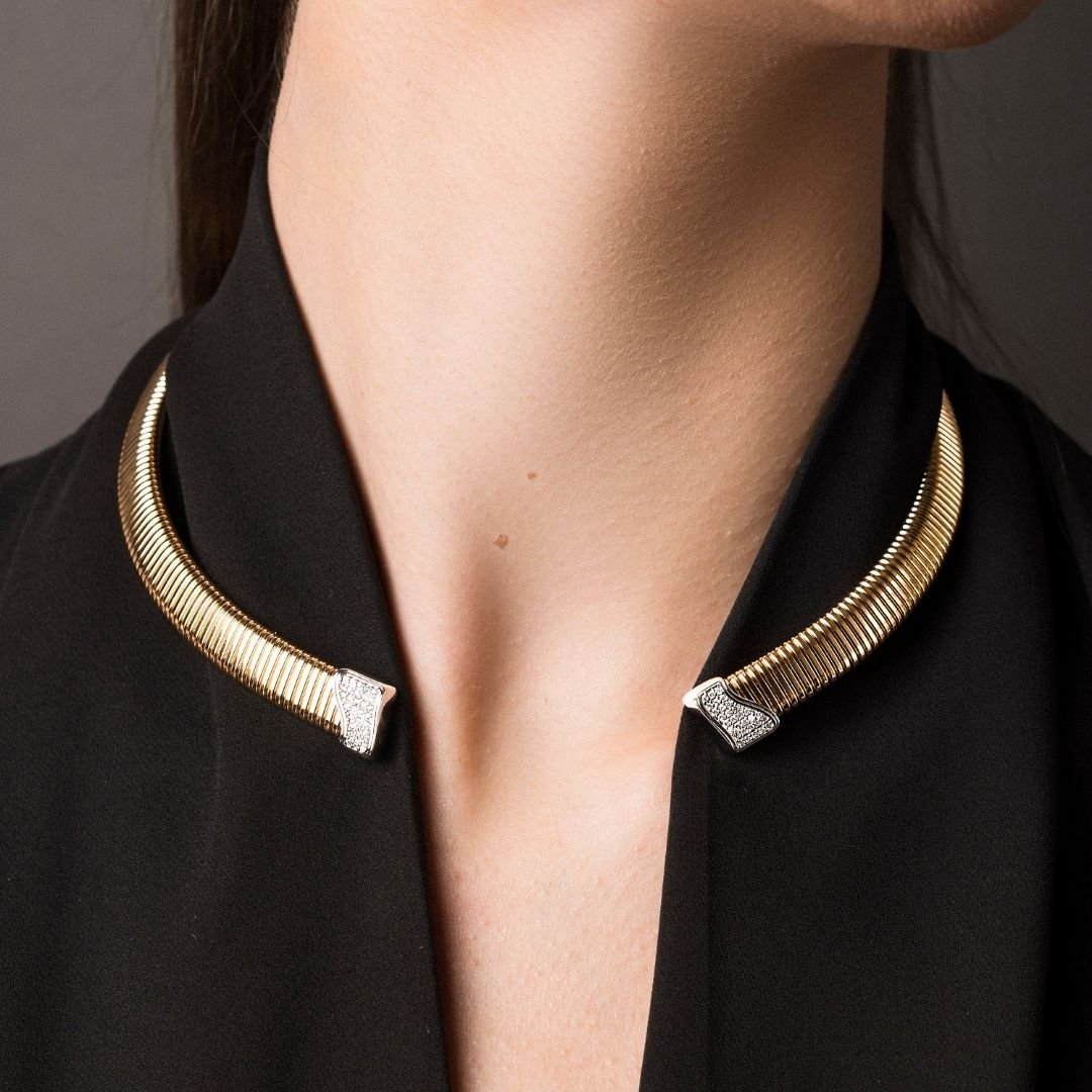 Conjunto Pilar Brinco + Aro Malha Cravejados Banho Ouro 18k