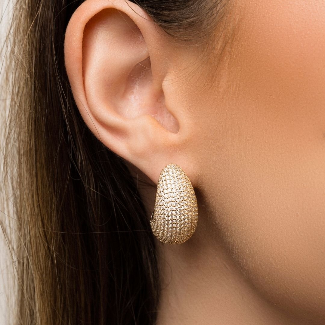Brinco Pilar Microzirconias Banho Ouro 18k