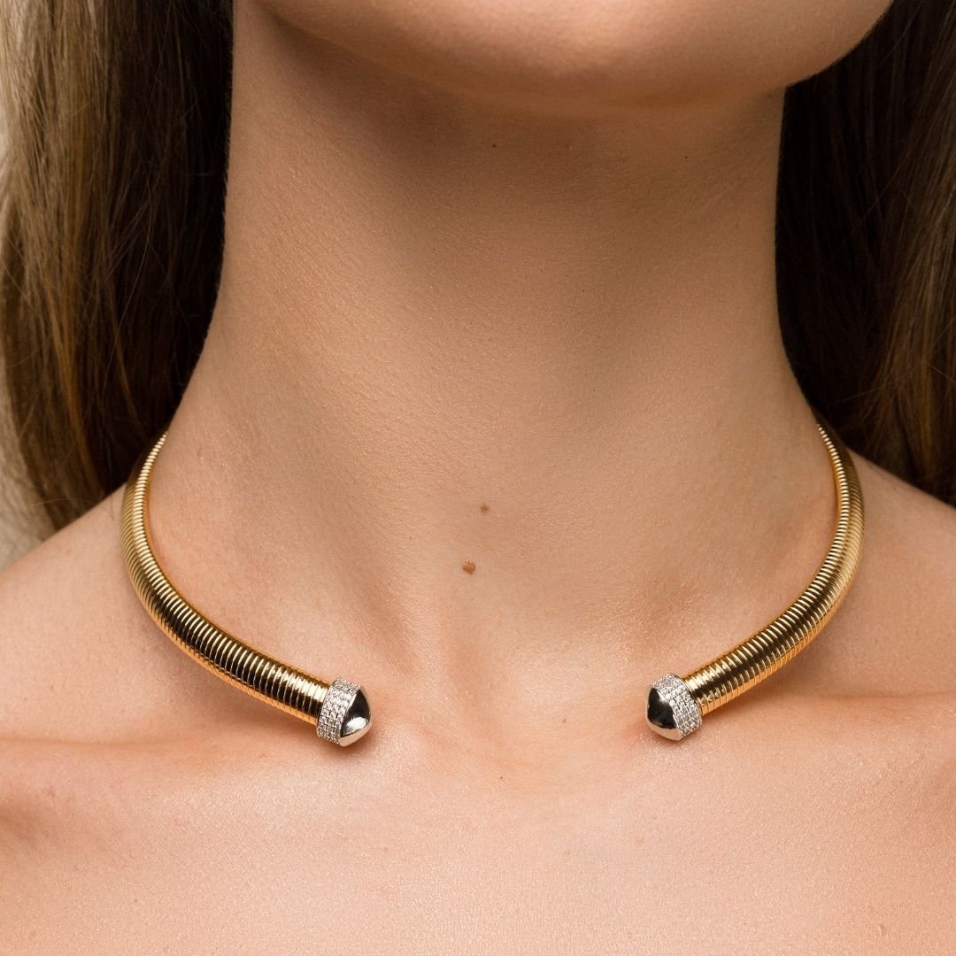 Conjunto Pilar Aro + Brinco Cravejado Banho Ouro 18k