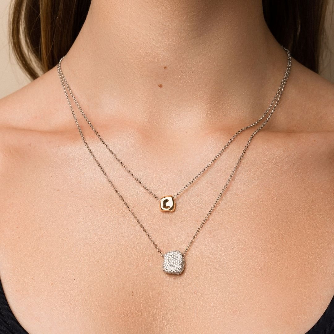 Conjunto Pilar Detalhe Em Ouro Banho Rodio Branco