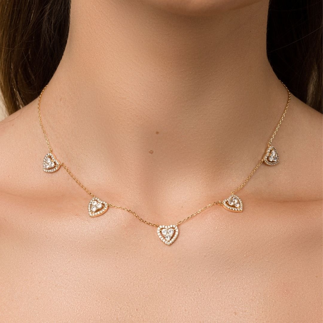 Conjunto Pilar Coracoes Banho Ouro 18k