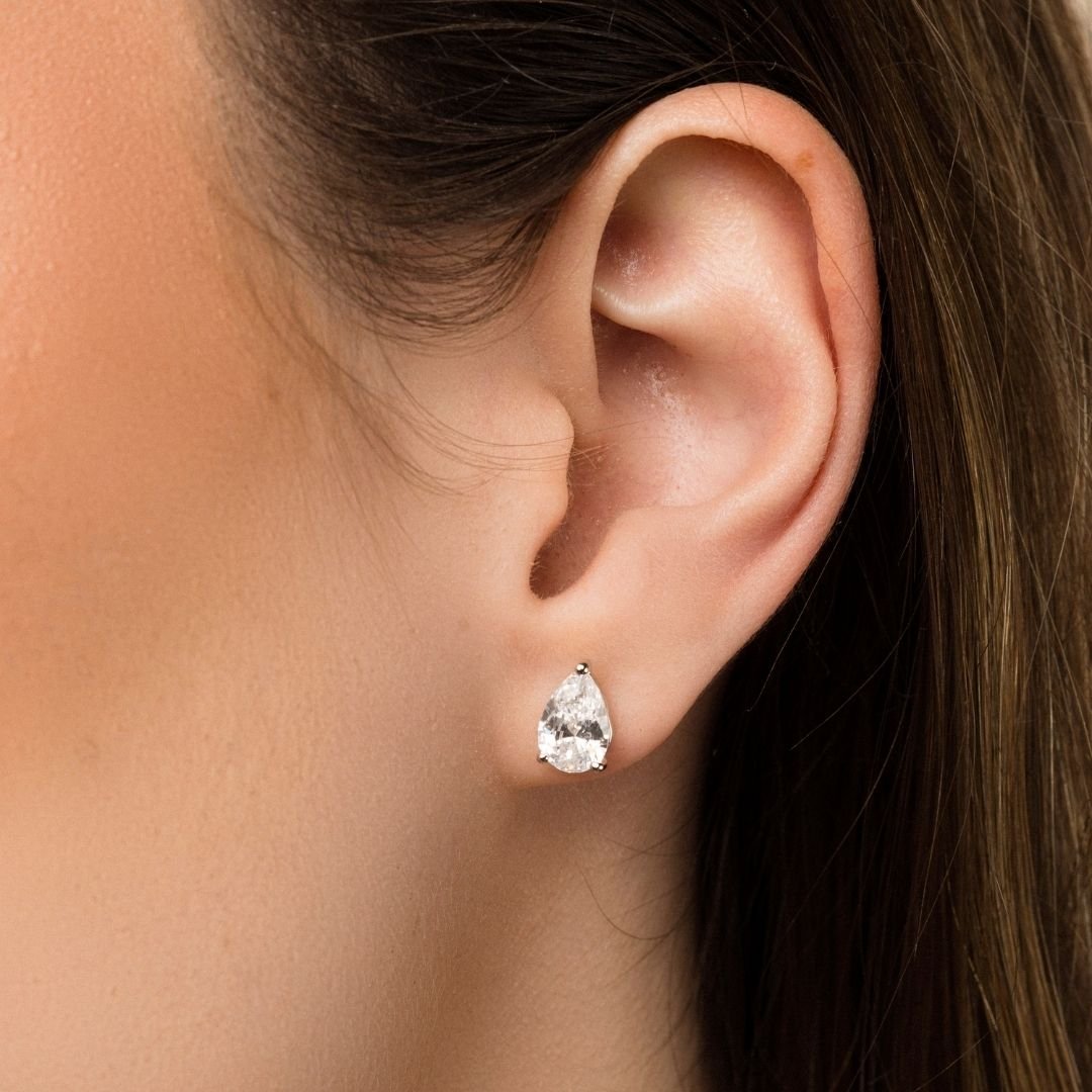 Conjunto Aro Organico Gotinha Zirconia Banho Rodio Branco