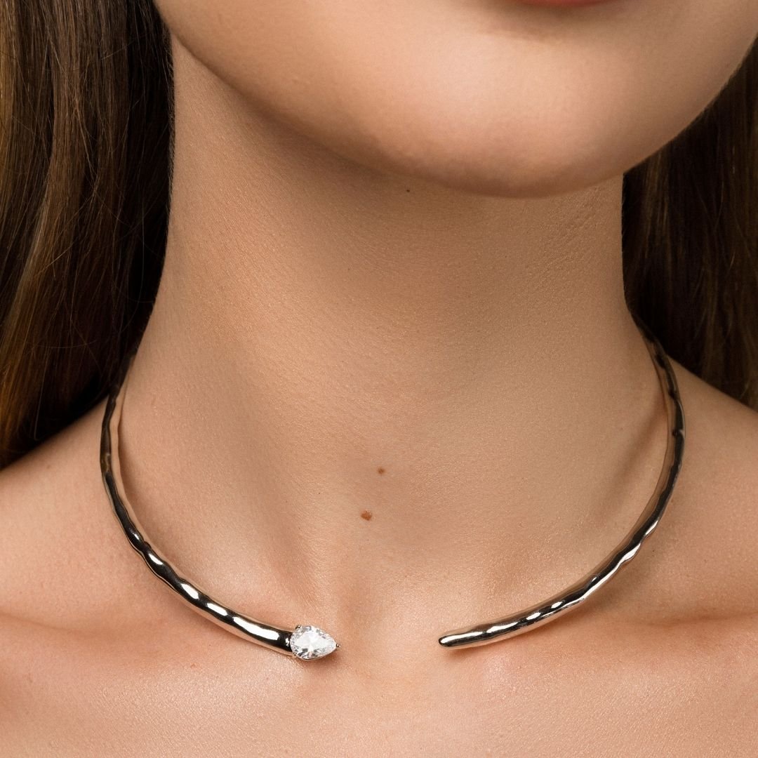 Conjunto Aro Organico Gotinha Zirconia Banho Rodio Branco