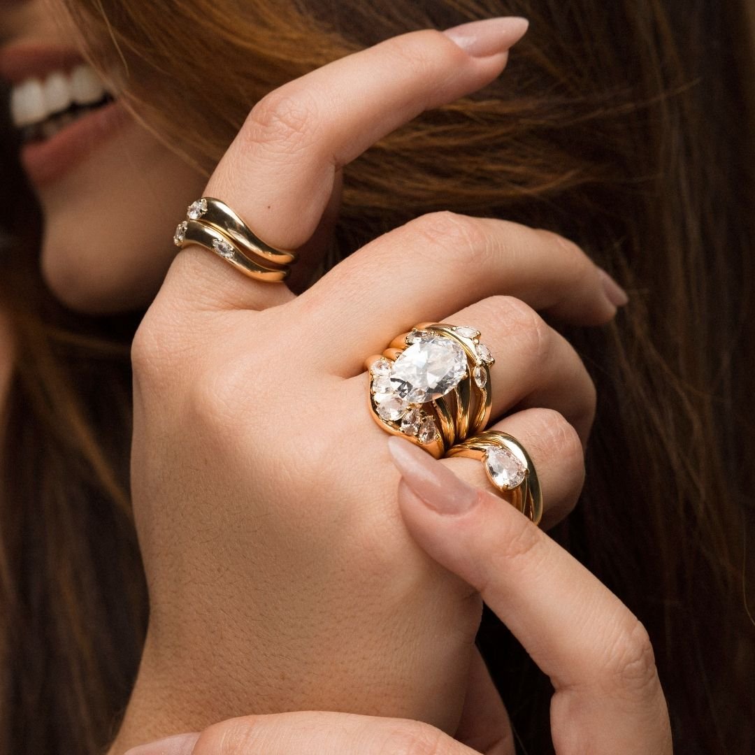 Anel Alquimia Gota Zirconia Ajustavel Banho Ouro 18k