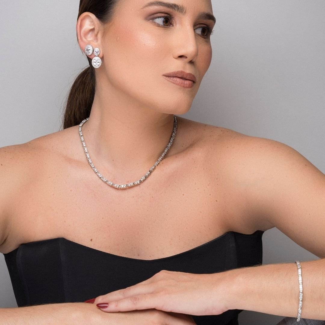 Colar Vanilla Riviera Zirconia Banho Rodio Branco