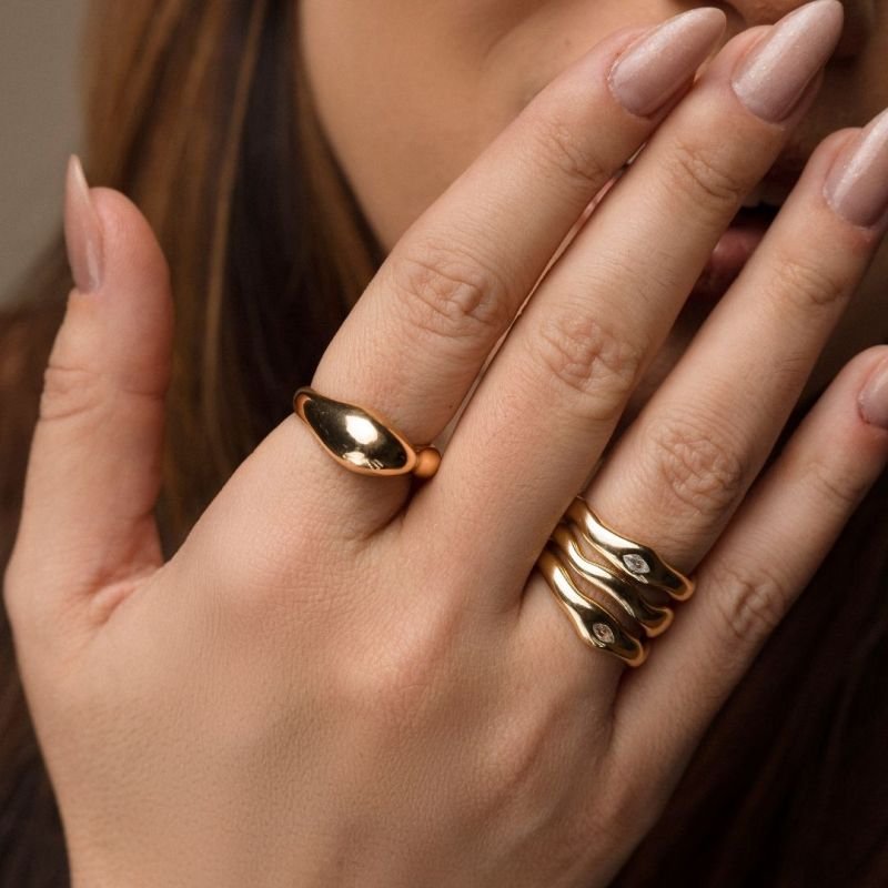 Anel Alquimia Organico Banho Ouro 18k