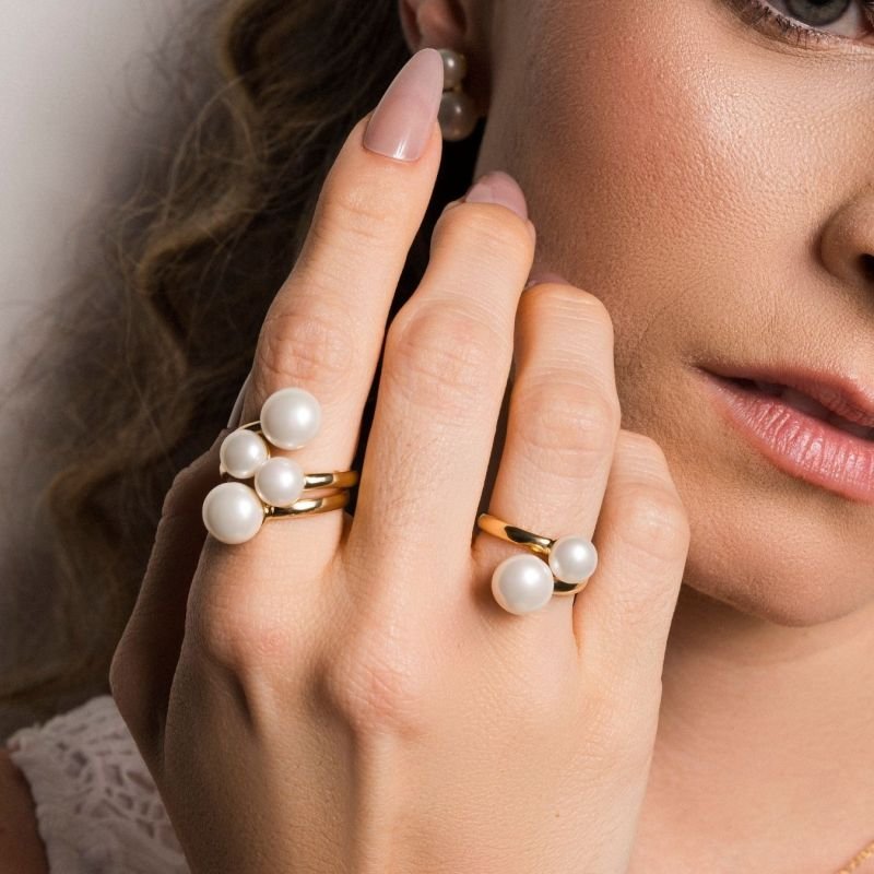 Anel Mona Lisa Perola Coreana Banho Ouro 18k