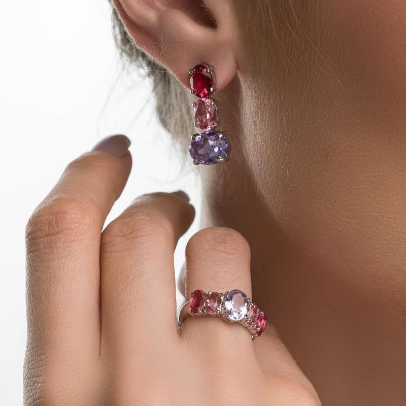 Brinco Together Alexandrita/saf Rosa/rubelita Banho Diamante