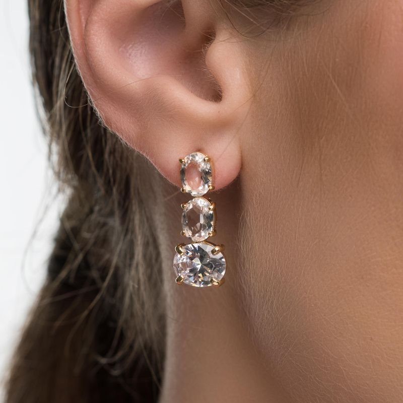Brinco Together Oval Zirconia E Cristal Banho Ouro 18k